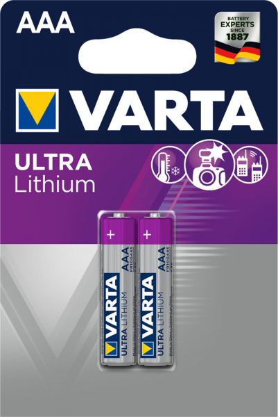 Varta VARTA Ultra Lithium AAA 2er Blister Micro LR03 Batterien, 1,5 V für Digitalkamera, Spielzeug, GPS Geräte, Sport- und Outdoor-Einsätze FR10G445 6103
