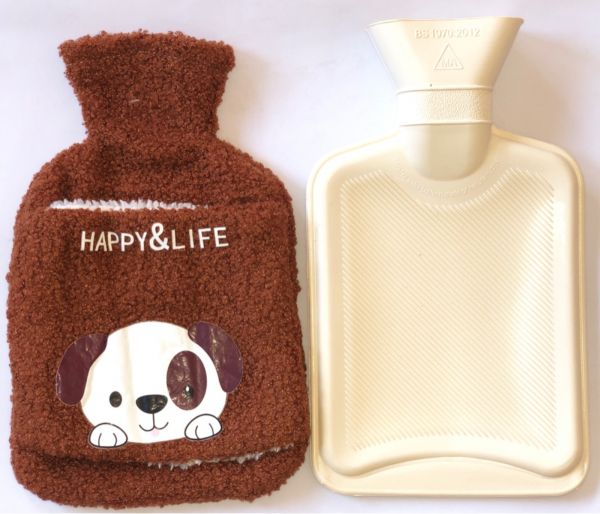 EWANTO Wärmflasche Bettflasche 1000 ml Braun mit Bezug und Kängurutasche für Kinder und Erwachsene WFBR-02