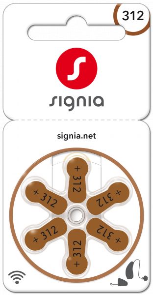 Signia Gr. 312 Hörgerätebatterien 6er Blister PR41 Braun 24607 Sig312 24607313436