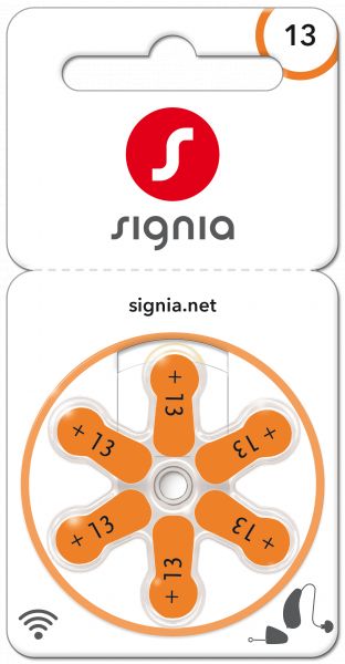 Signia Gr. 13 Hörgerätebatterien Orange 6er Blister PR48 24606 Sig13 p13mf