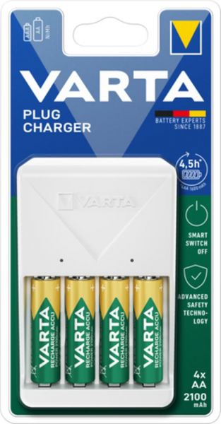 Varta Plug Charger inkl. 4x56706 AA 2100 mAh Akkus praktisches Ladegerät 57647