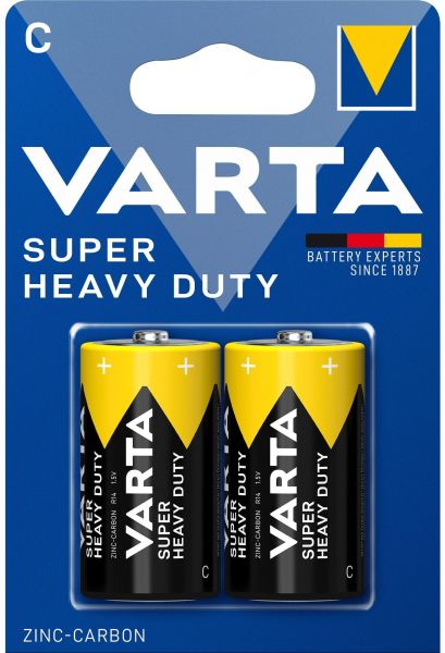 Varta Super Heavy Duty Baby C R14P R14 1,5V 20142 2er Blister Zink-Kohle für alle Arten von Geräten mit niedrigem Stromverbrauch 20142