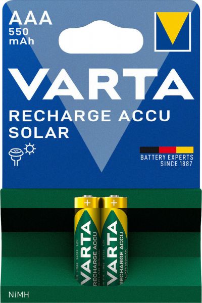 Varta Recharge Accu Solar HR03 wiederaufladbarer Akku AAA Micro 550 mAH 2er Blister NiMh Ministilo 56733