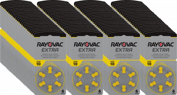 Rayovac 100x Extra Advanced Gr. 10 - 6er Blister Hörgerätebatterien PR70 Gelb 24610 10AU-6XEMF