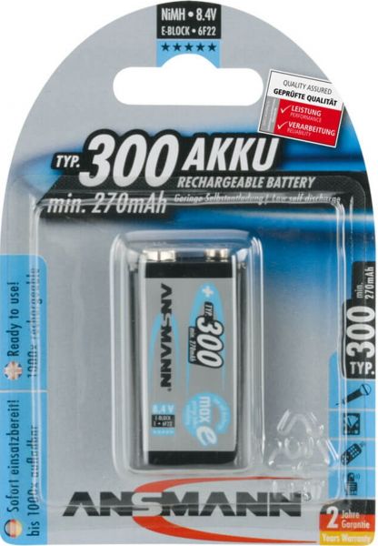 ANSMANN 4x NiMH Akku 9V E-Block Typ 300 (min. 270 mAh) maxE 1er Blister LSD 5035453