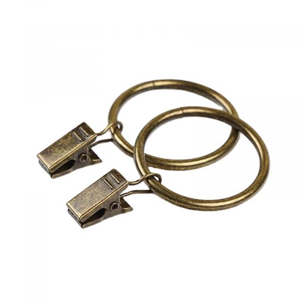 EWANTO Vorhangringe 10 Stück Patina 38 mm Durchmesser Gardinenringe Gardinenhaken Set Ring mit 18 mm Clip matt Gold HH-12