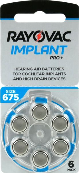 Rayovac Implant Pro+ Plus Hörgerätebatterien Gr. 675 PR44 Blau 6er Blister Cochlear Implantat 675CP-6IMPMF