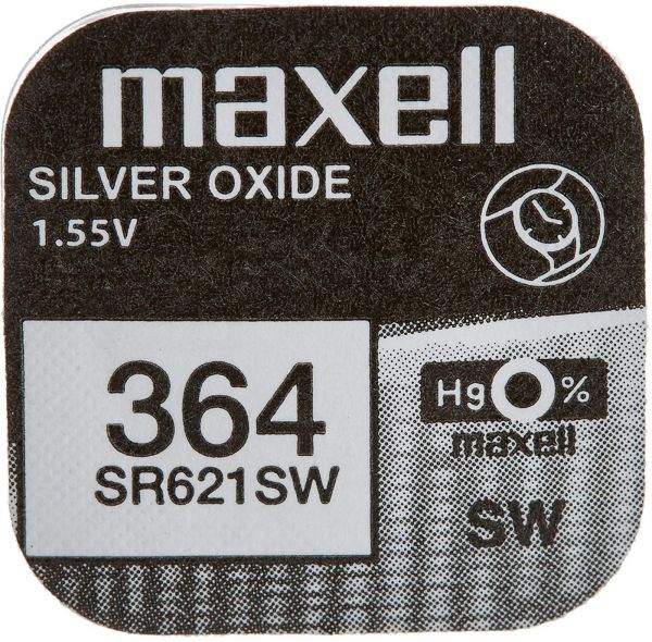 Maxell 364 Uhrenzelle Silber Oxid Knopfzelle SR 621 SW V364 18mAh 1,55 V 1er Blister SR621SW
