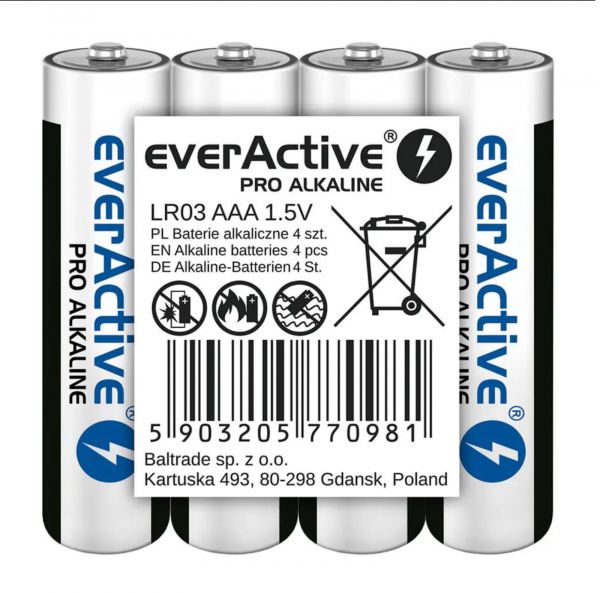 everActive Pro Alkaline LR03 AAA 1,5V High Performance Batterie 4er Packung kleine Verpackungsgröße eingeschweißt LR03PRO4T