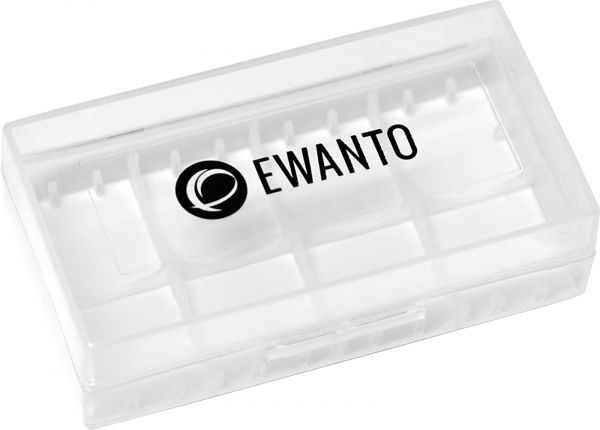 EWANTO EWANTONO Batteriebox / Akkubox zu Aufbewahrung von 4 Stk. CR123 / CR2 oder 2 Stk. 18650 Batterien und Akkus mit Logo E014009