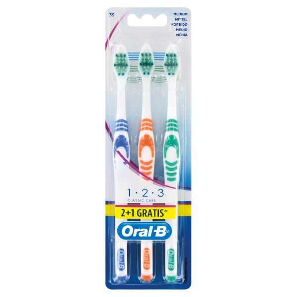 Oral-B 1 2 3 Classic Care 35 mittel Zahnbürste 2+1 Pack zahnpflege zahnbürste mundpflege 35 mittel