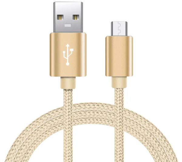 EWANTO 1m USB-A (m) auf micro USB (m) Kabel geflochten Gold Ladekabel 3A für Android Smartphones für Tablets Kamera und Computer MULG-01