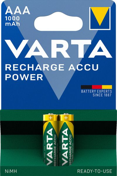 Varta Rechargeable Accu Ready2Use vorgeladener AAA Micro Ni-Mh Akku (2er Blister, 1000 mAh) 5703/BL2