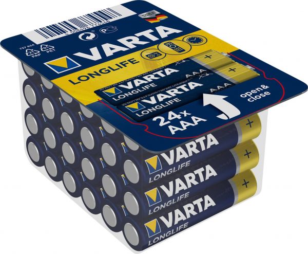 Varta Longlife AAA Micro Alkaline Batterie im wiederverschließbaren 24er Big Box Blister LR03 MN2400 Ministilo 1,5 V 4103