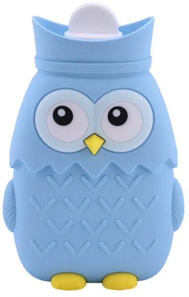 EWANTO Mini Eule Silikon Wärmflasche 400 ml Bettflasche Handwärmer Kühltasche für Erwachsene und Kinder Blau WEB-02