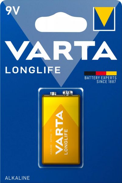 Varta Batterie LONGLIFE 9V E-Block 4122 ALKALINE 6LP3146 1er Blister für Rauchmelder, Brand- & Feuermelder 4122