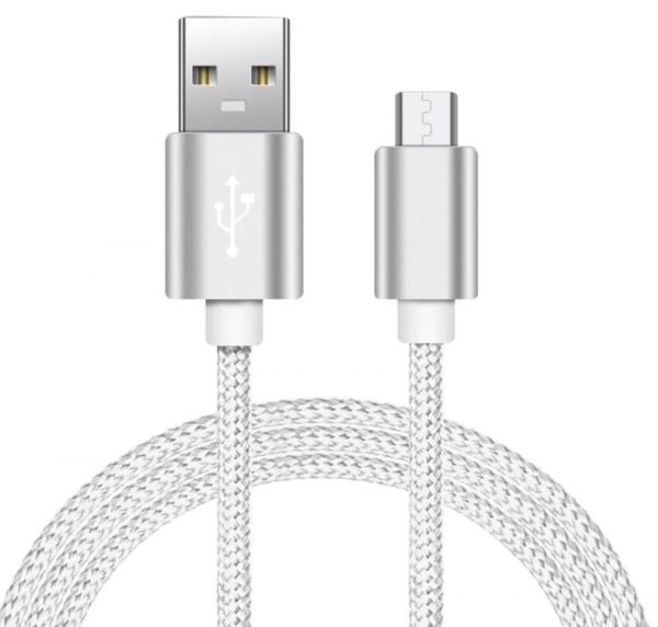 EWANTO 1m USB-A (m) auf micro USB (m) Kabel geflochten, Weiß Ladekabel 3A, Android Smartphones Tablets Kamera und Computer MULW-01