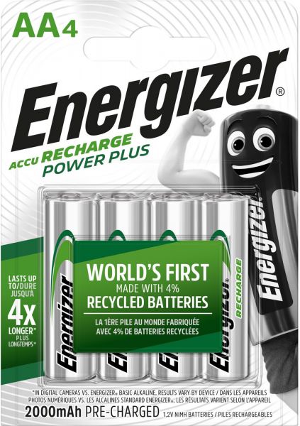 Energizer Power Plus AA 2000 mAh Akku 4er Blister Mignon NiMh Accu Recharge 1,2V, HR6 E300626700