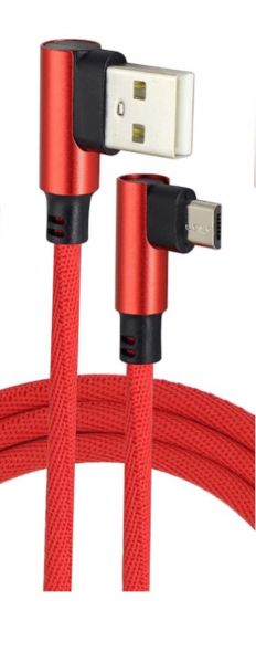 EWANTO 90° gewinkeltes USB-A (m) auf 90° gewinkeltes micro USB (m) Kabel, Rot 1m 2,4A Ladestrom zum Laden von Handys Tablets Bluetooth Speaker GWUR-01