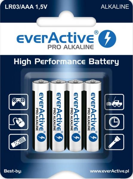 everActive Pro Alkaline LR03 AAA 1,5V High Performance Batterie 4er Packung LR034BLPA
