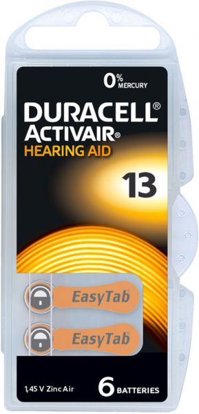 Duracell Activair Hearing Aid Gr. 13 Hörgerätebatterien 6er Blister PR48 Orange 24606 6111