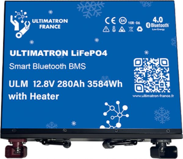 Ultimatron LifePo4 Lithiumbatterie 12,8 V 280Ah ULM-12-280H mit Bluetooth und Smart BMS integriert und Heizung Metallgehäuse Batterie geeignet für den Einbau unter dem Sitz gem. § 12 Abs. 3 UStG ULM-12-280H