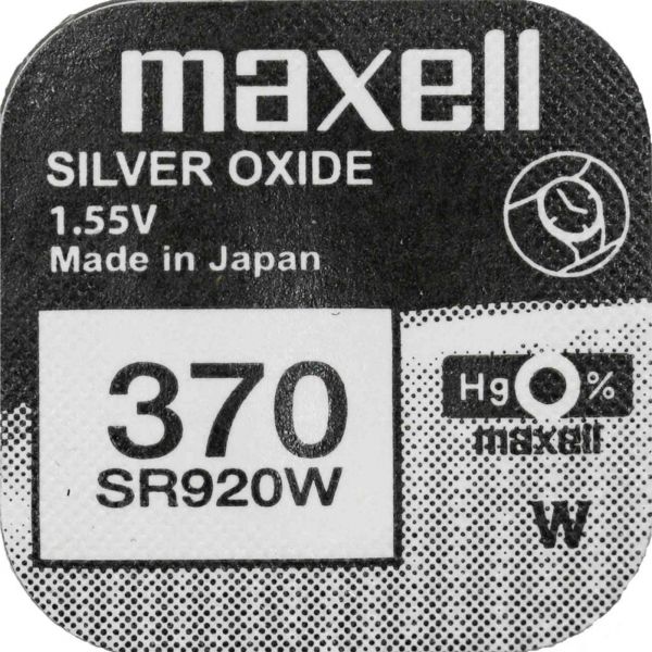 Maxell 10x 370 Uhrenzelle Silber Oxid Knopfzelle SR 920 W V370 M370 39mAh 1,55 V 1er Blister SR920W