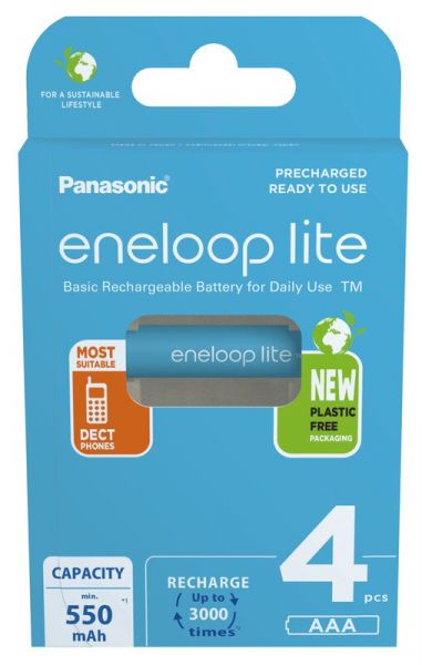 Panasonic eneloop lite 4er Blister AAA Ni-MH Akkus 550 mAh wiederaufladbar BK-4LCCE/4BE