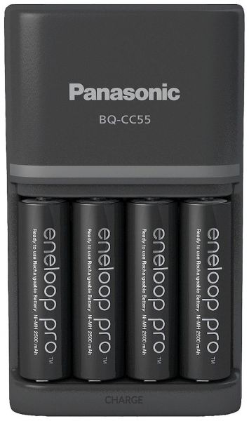 Panasonic 8x eneloop Smart & Quick Charger Akku Ladegerät BQ CC55 + 4x eneloop pro AA 2.500 mAh K-KJ55HCD40E