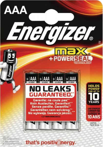 Energizer 4x Max AAA 4er Blister Micro Batterie 1,5V LR03 E300124200