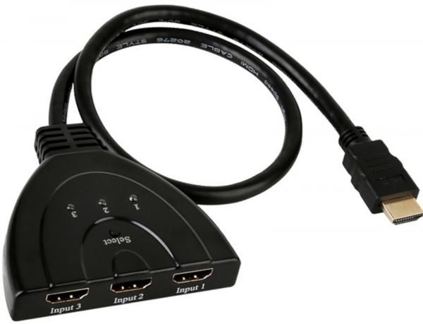 EWANTO Splitter 3x HDMI Switch (w) auf 1x HDMI (m) schwarz 1080p Hub 550mm Multi-Monitor Adapter HDM-01