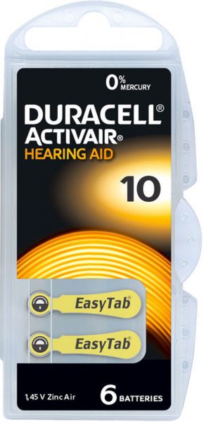 Duracell Activair Hearing Aid Gr. 10 Hörgerätebatterien 6er Blister PR70 Gelb 24610 6118