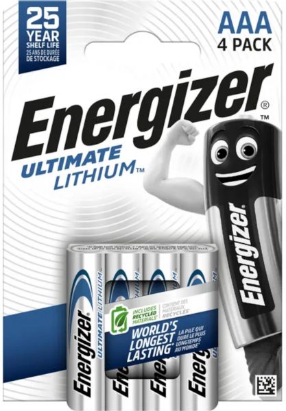 Energizer Ultimate Lithium AAA L92 4er Blister 1,5V R3 FR03 Universal Batterien E301535704 E301535704