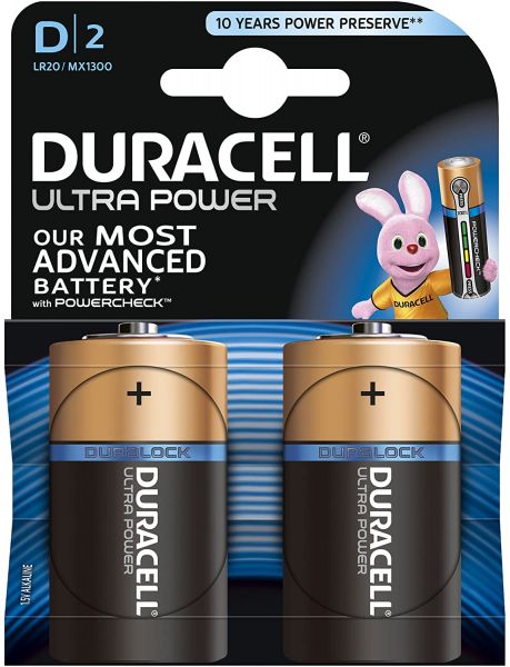 Duracell Ultra Power D LR20 Mono 1,5 V Alkaline Batterie 2er Blister MX1300 Torica MX1300