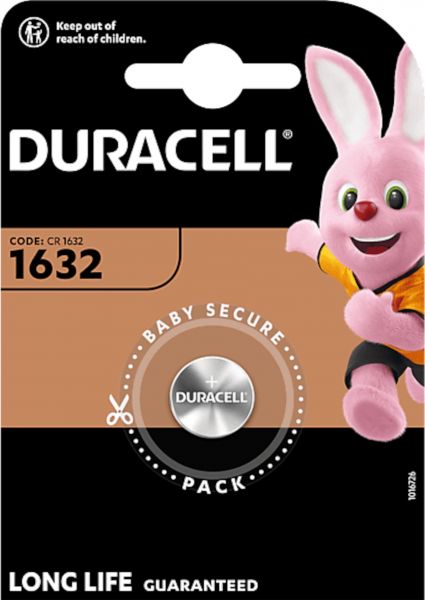 Duracell Knopfzellenbatterie CR1632 Lithium 3V Blister 137 mAh 007420 Schwarz/Kupfer für Fernbedienung Taschenrechner Küchenwaage Stirnlampe 7420