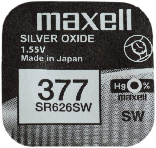 Maxell 377 Uhrenzelle Silber Oxid Knopfzelle SR 626 SW V377 M377 24mAh 1,55 V 1er Blister SR626SW