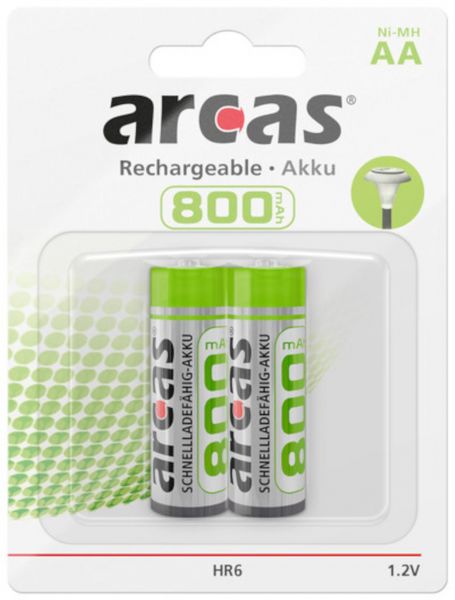 Arcas Wiederaufladbare Akkus NI-Mh AA 2er Blister 800mAh 1,2V IEC Kennzeichnung HR6 177 08206