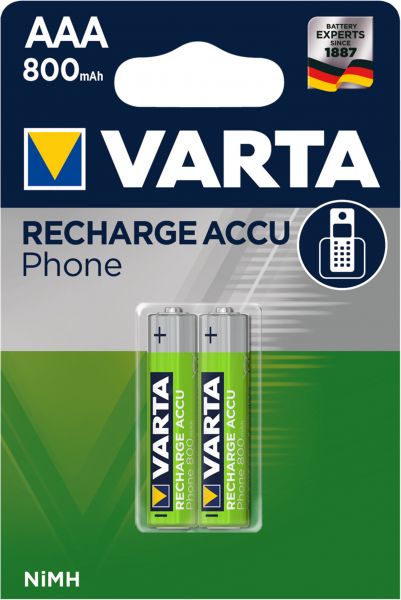 Varta 10x Phone Power HR03 AAA Micro 800 mAh 2er Blister 1,2V NiMH Ministilo T398 58398