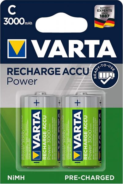 Varta Recharge Accu Power C 2er Blister Baby 3000 mAh 1,2 V NiMH wiederaufladbarer Akku HR14 1/2 Torcia 56714