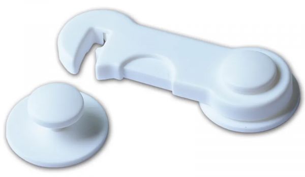 EWANTO Kindersicherung Weiß mit Sicherheitsknopf geeignet für Möbel Schränke Schubladen Schranksicherung Riegel Baby Kleinkind KSK-01