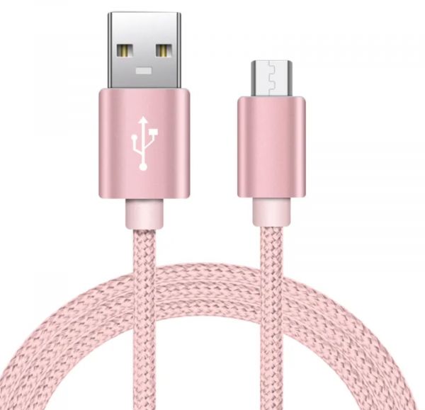 EWANTO 1m USB-A (m) auf micro USB (m) Kabel geflochten Pink Ladekabel 3A für Android Smartphones Tablets Kamera und Computer MULP-01