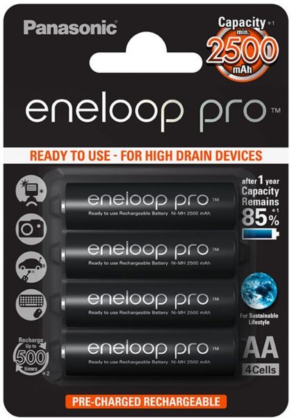 Panasonic eneloop pro 4er Blister AA Akku Mignon 2500 mAh. Ready to use HR6 BK-3HCDE/4BE