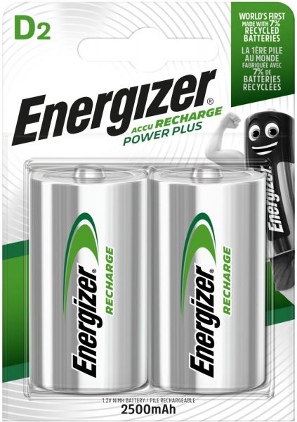 Energizer Akkus Recharge Power Plus D2 NiMH 2500 mAh 2er Blister Mono Accu E300322004 E300322004