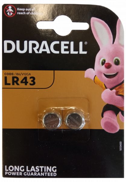 Duracell LR43 AG12 Alkaline Batterie 1,5V 2er Blister 186/V12GA