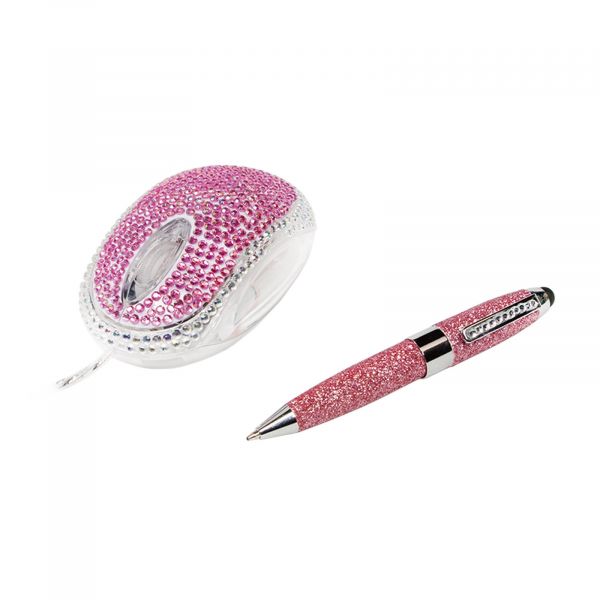 LogiLink Maus mit Diamond & Stylus Pen Optical Mouse Glitzer pink ID0124
