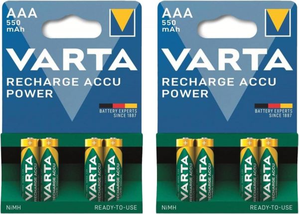 Varta 2x Recharge Accu Power AAA 550 mAh Akku NiMH HR03 (AAA) 1.2V 4er Blister READY-TO-USE Grün 56743101404