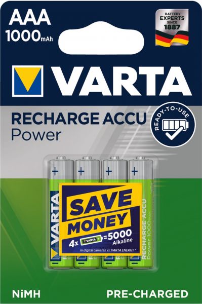 Varta 10x Varta Rechargeable Accu Ready2Use vorgeladener AAA Micro Ni-Mh Akku (4er Blister, 1000 mAh) 5703