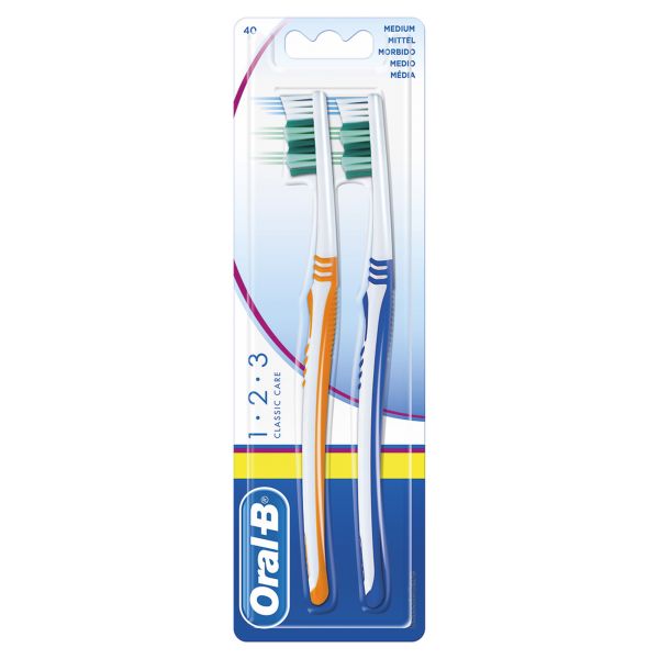 Oral-B 1 2 3 Classic Care Zahnbürste 2 Stück Handzahnbürste mit gewellten Borsten 40 mittel