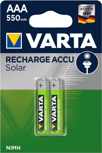 Varta 10x Recharge Accu Solar HR03 wiederaufladbarer Akku AAA Mignon 550 mAH 2er Blister NiMh Ministilo 56733