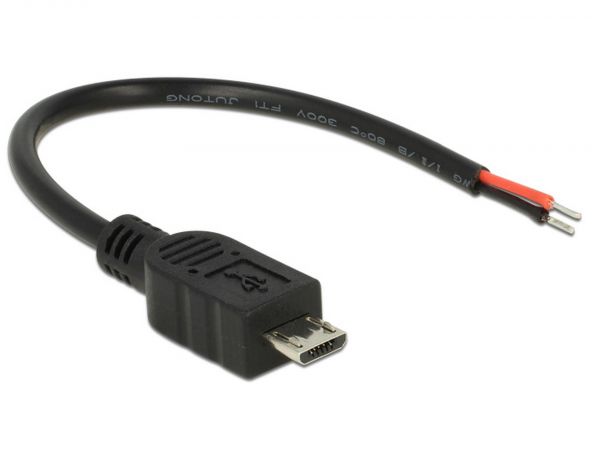 Delock Kabel USB 2.0 Micro-B Stecker > 2 x offene Kabelenden Strom 10 cm Raspberry Pi 82697